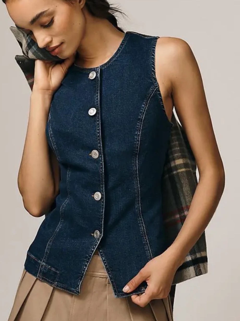 Maeve Crew-Neck Denim Vest Top